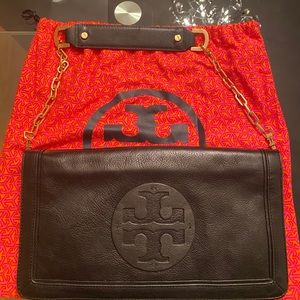 Tory Burch black leather clutch on chain